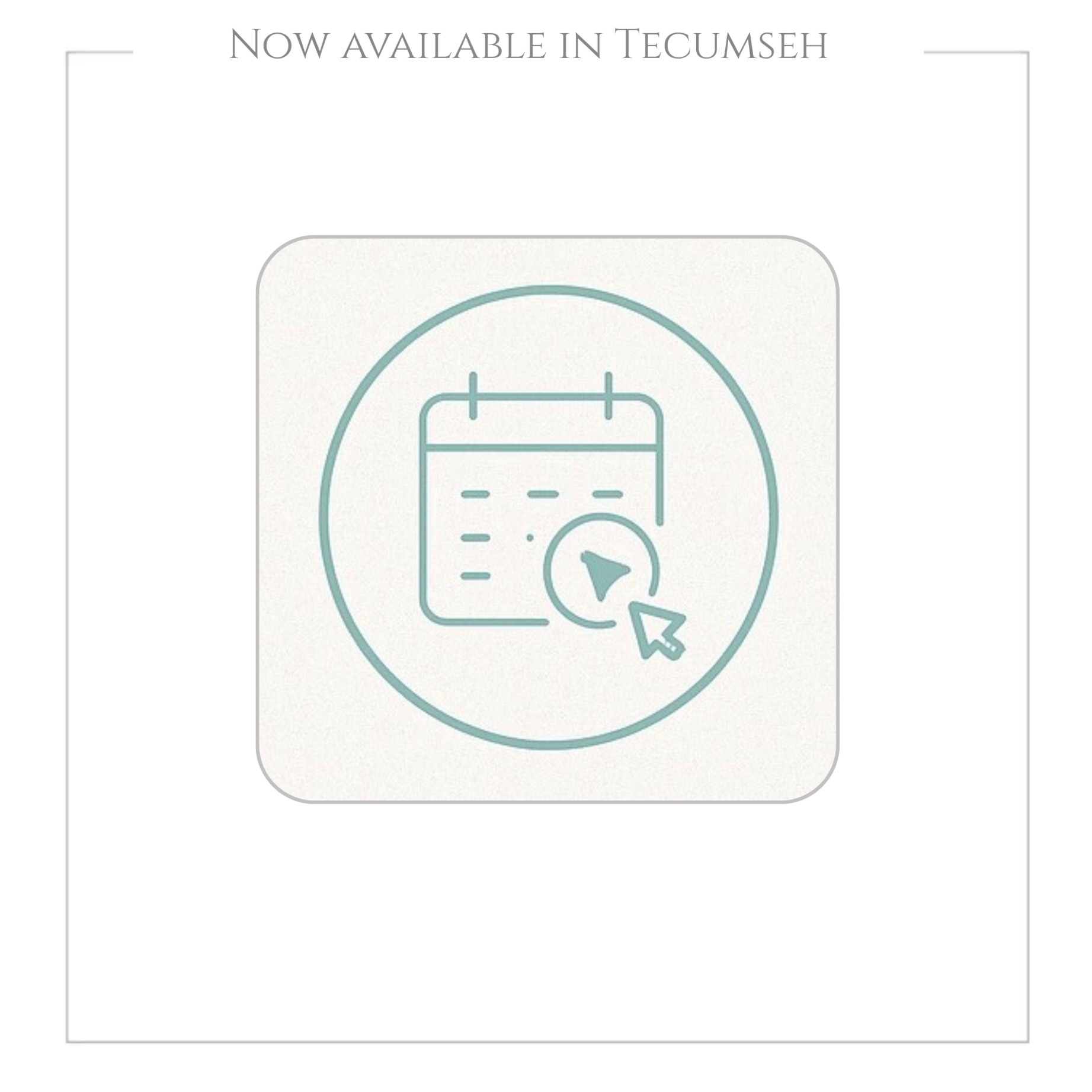 Calendar icon with a cursor pointer on a light gray background, indicating Online Booking availability in Tecumseh.